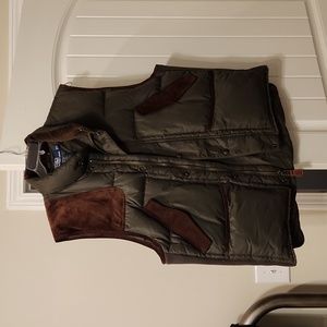 Mens Polo vest..olive green with brown suede accents